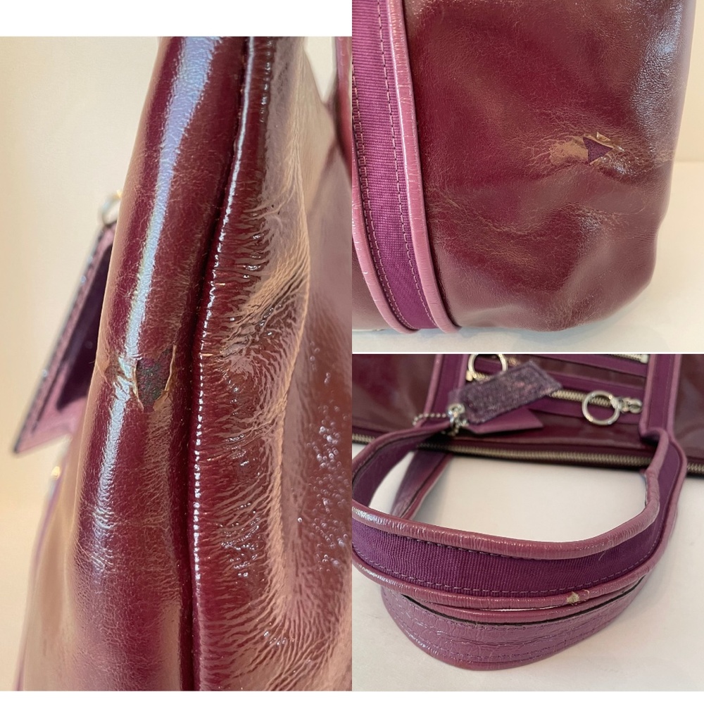 Coach Poppy Patent Leather Op Art Glam Tote Purple/Burgundy Hand Bag - Picture 15 of 16